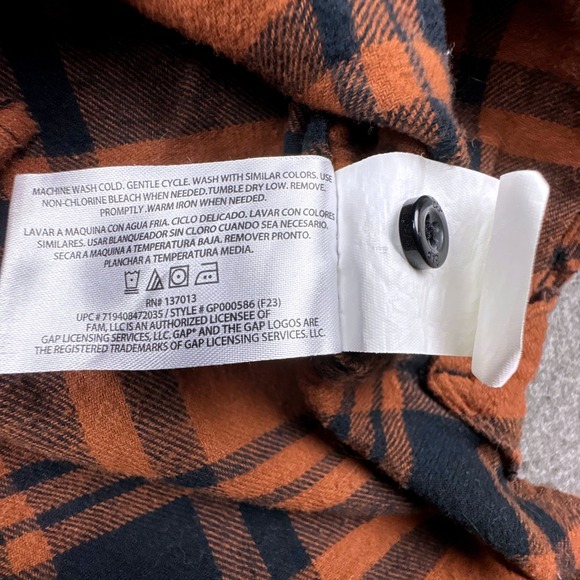 GAP Plaid Flannel‎ Women XL Shirt Orange Black Long Sleeve Cabincore Rustic Cozy - Picture 9 of 12